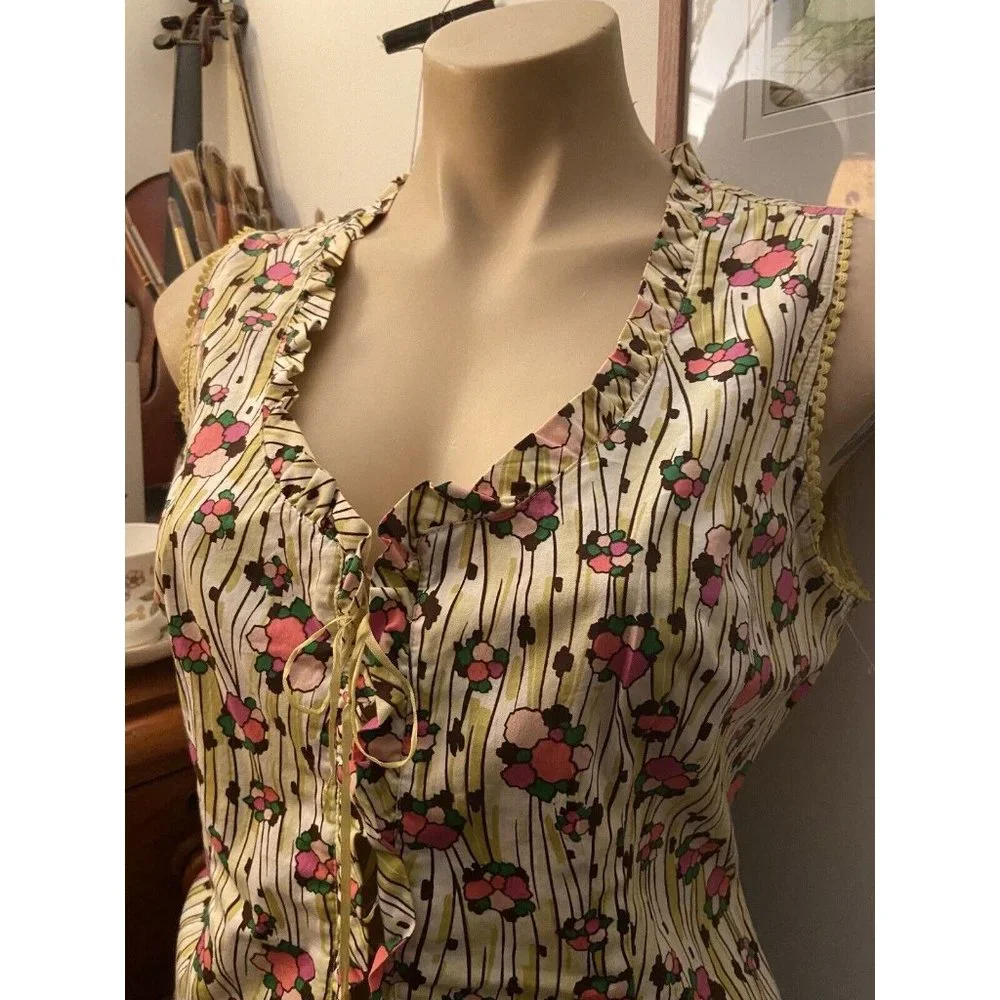 🌱 LISA HO cute Designer sleeveless cotton corset Blouse Shirt Top 10 lace up - Picture 2 of 16